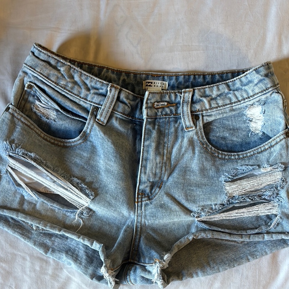 Billabong Women's Ripped Jean Shorts - Light Blue